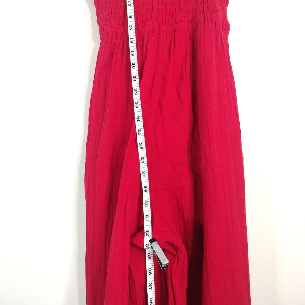 Quince Wild Cherry Jumpsuit; Organic Cotton Gauze Smocked Wide Leg - Picture 6 of 13